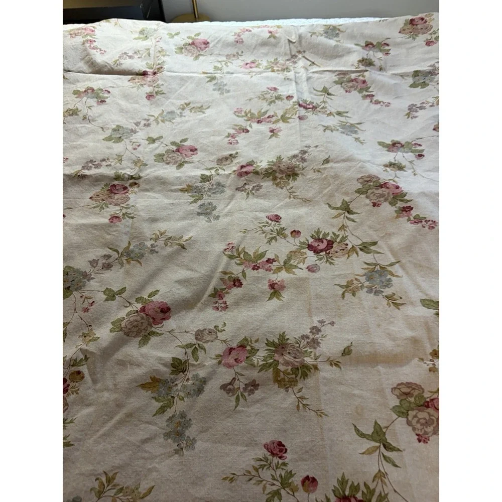 Reversible Cotton Tablecloth Cottage Floral Stripe 58x100 Pink Green Blue